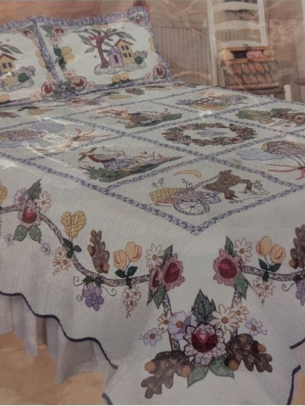 Vtg Legacy Home Limited Edition Quilt Queen Avignon Folk Art Cottage 100" X 90" - Picture 12 of 16